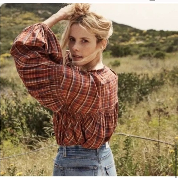 Doen Plaid Blouse in Red and Brown - Picture 4 of 8